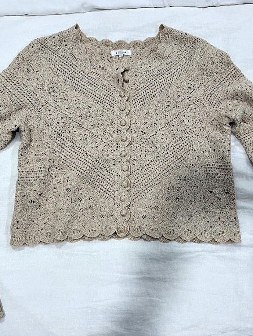 Z Supply Cressa Cropped Crochet Cardigan Beige Size Small